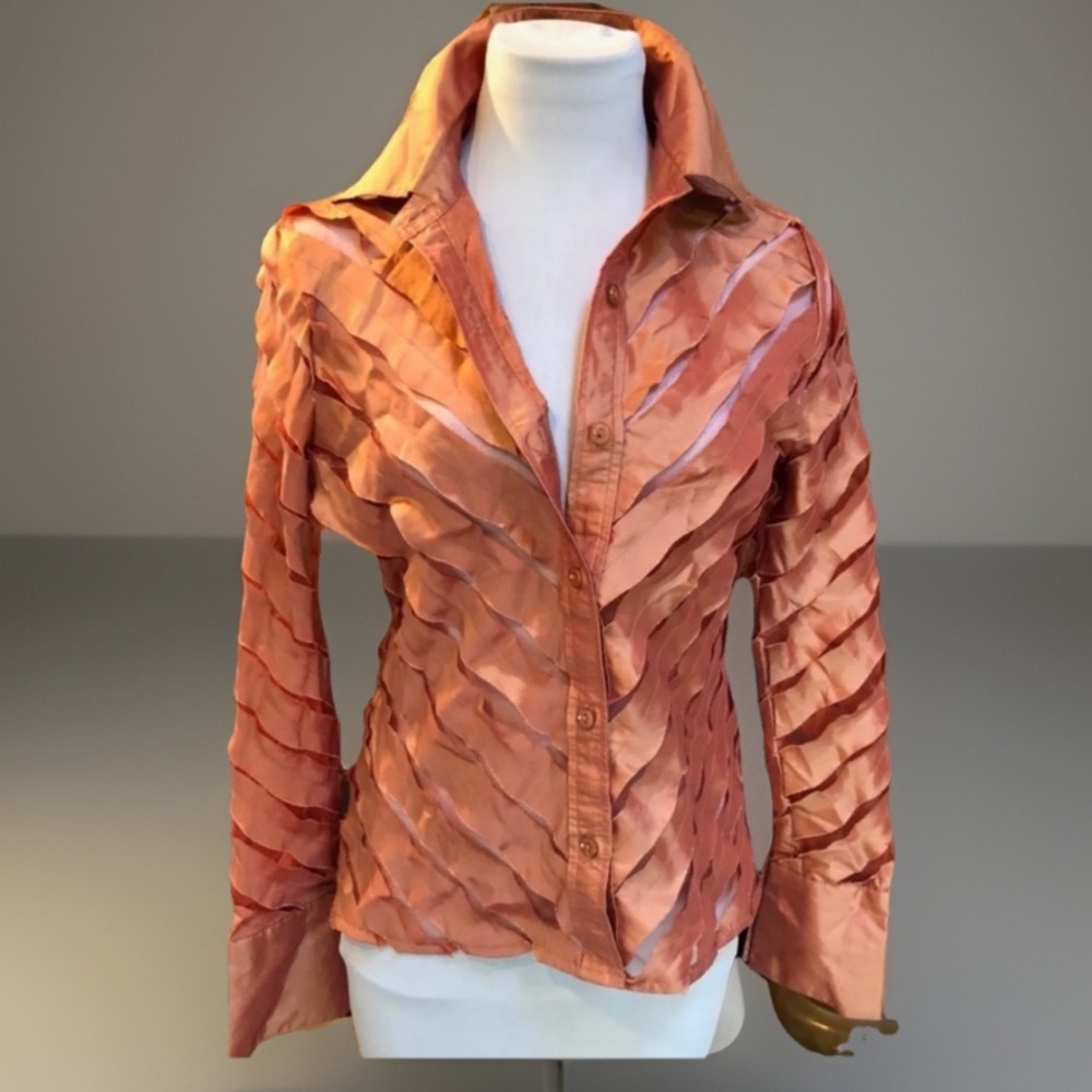 Peachy Mesh Shiny Evening Dressy Shirt Top